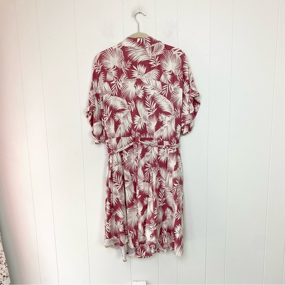 Torrid Collared Dress shirt Dress Size 4X Shaded Palm Button Front Rayon Pink - Picture 4 of 15